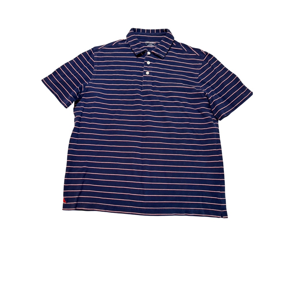Untuckit SZ Large 100% Pima Cotton Navy Red White Stripe Blue Short Sleeve Polo
